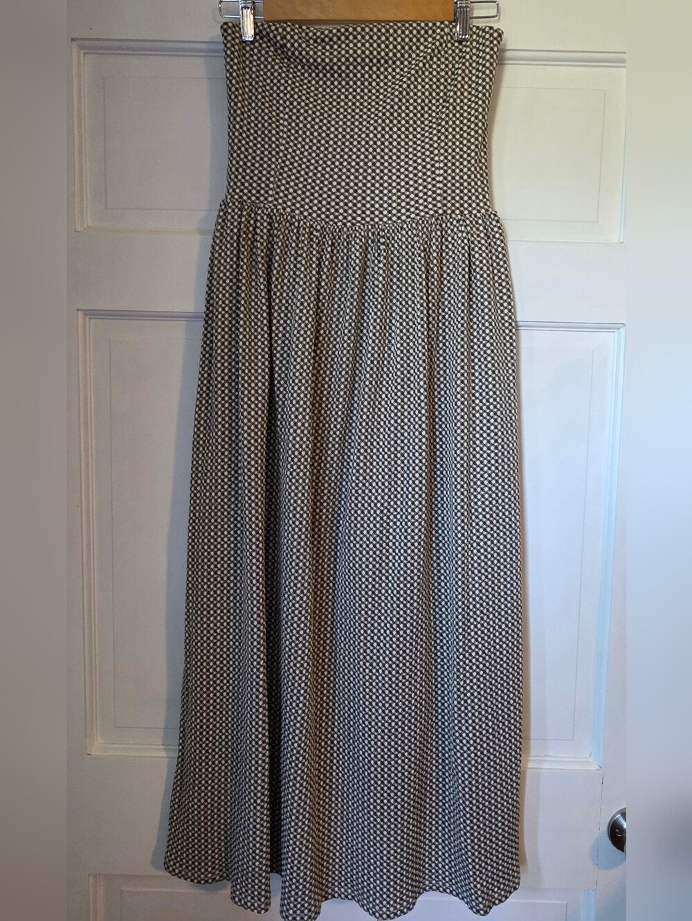WAYF Green Gingham Strapless Dress